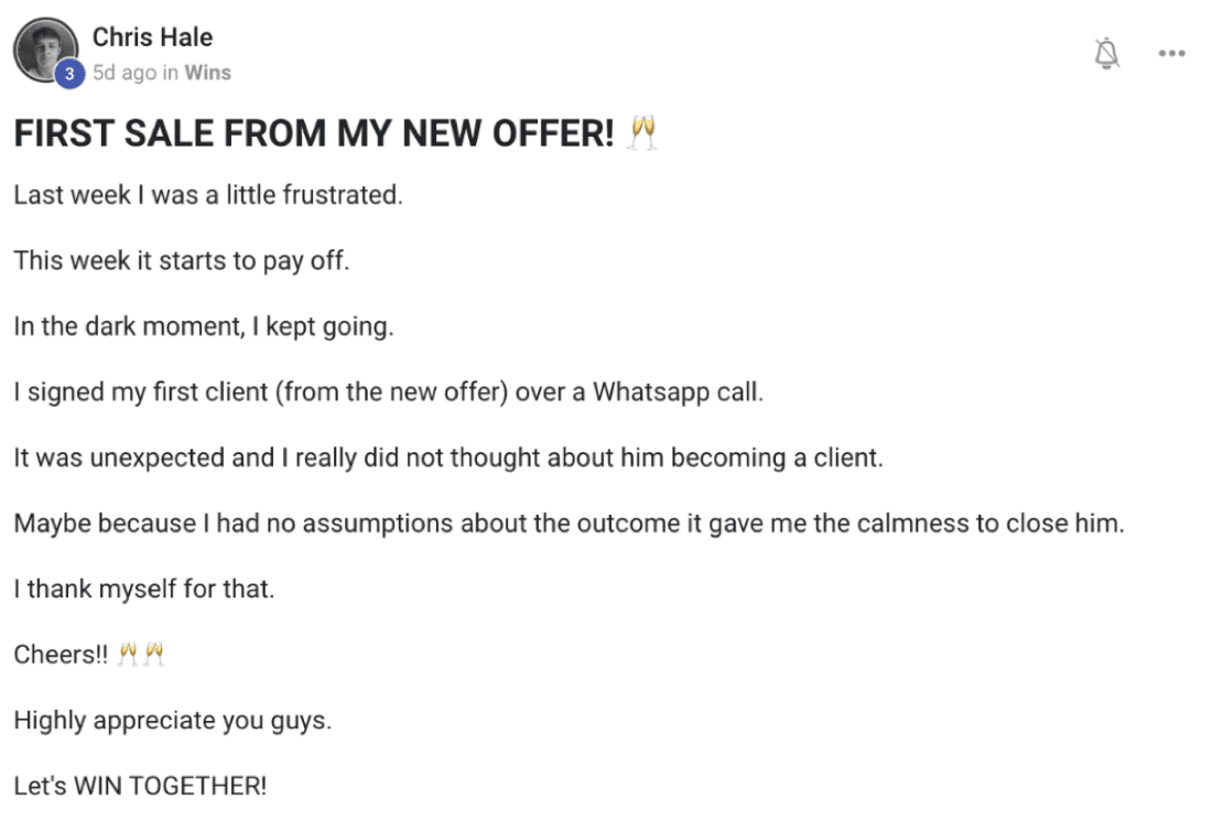 Chris closing his first sale from a new offer